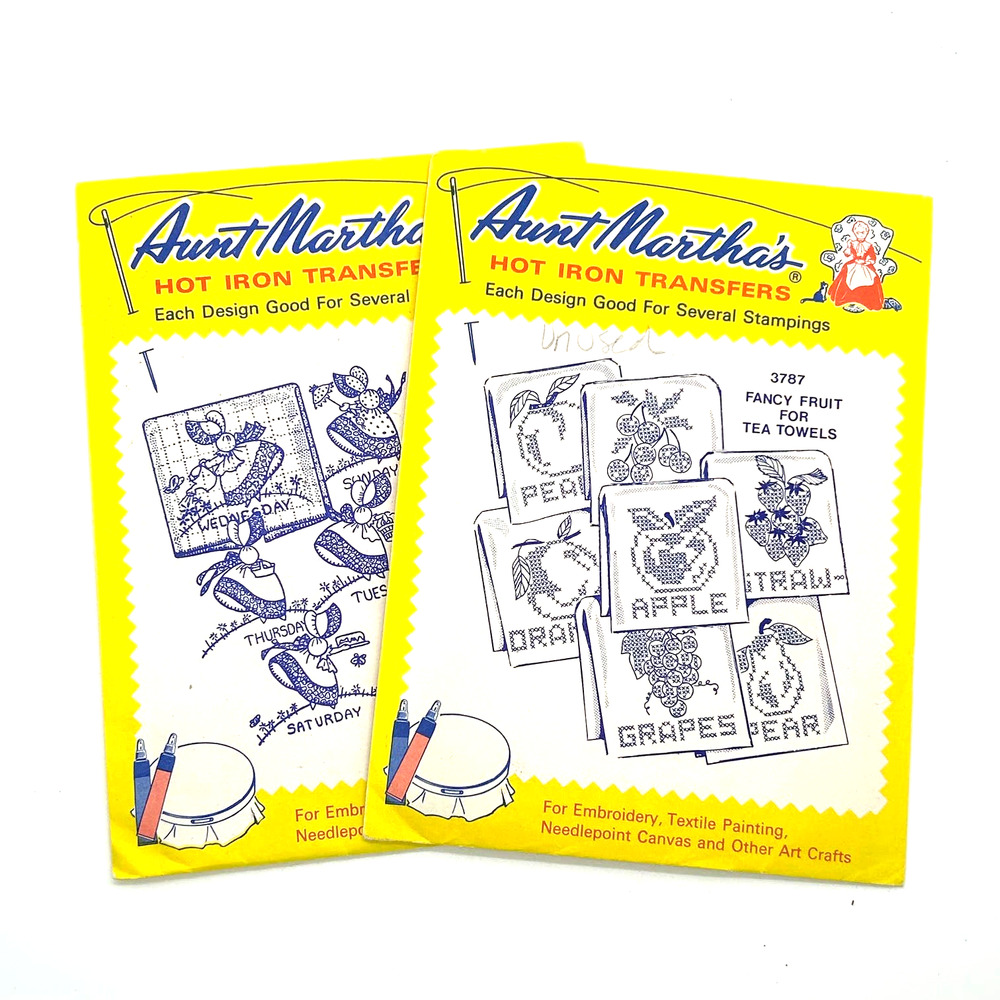 Aunt Marthas Vintage Transfer‎ Patterns #3216 & #3787 For Tea Towels